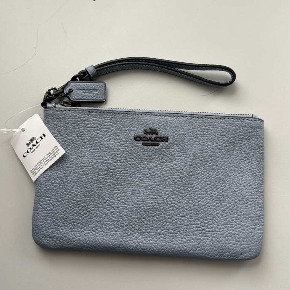Coach wristlet, pebble leather, light blue. Brand new.